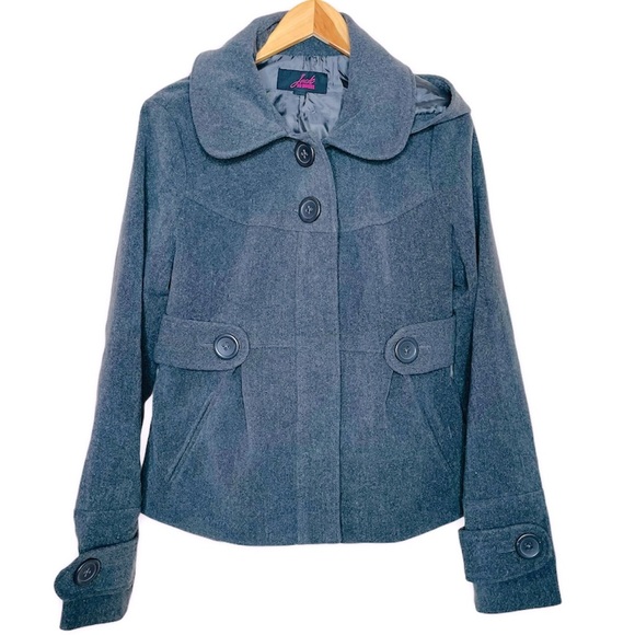 Jack by BB Dakota Grey Short Pea Coat Jacket - Picture 1 of 14